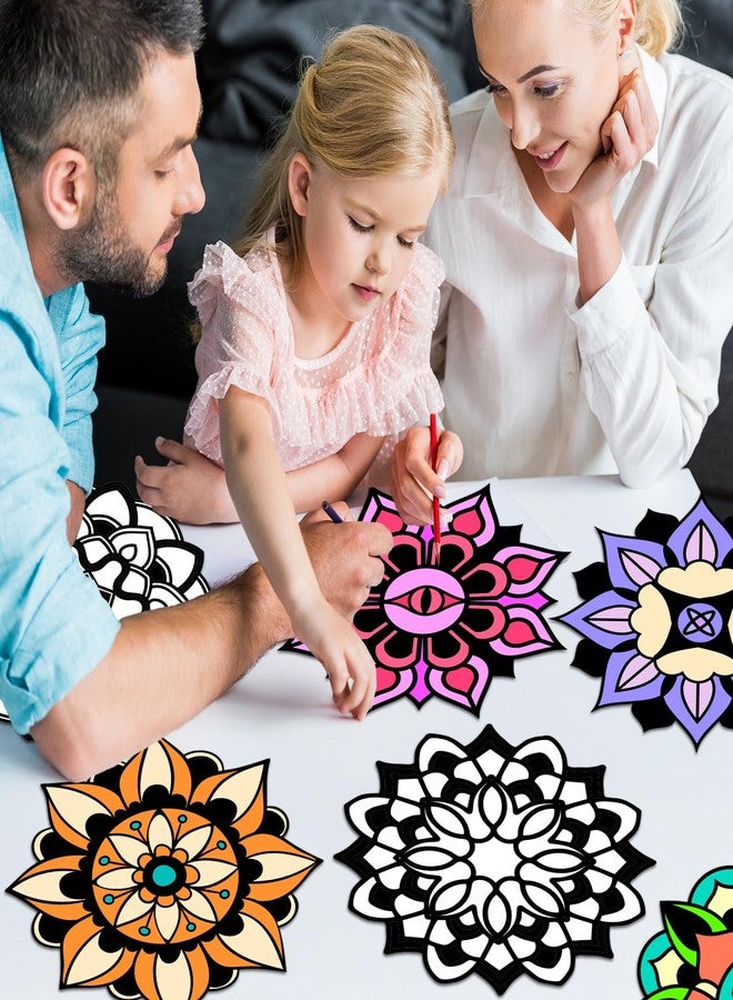 EggSun 48pcs Mandala Fuzzy Velvet Coloring Posters Kit, DIY Beautiful Arts and Crafts Velvet Coloring Mess Free Felt Coloring Pages for Adult Kids Family Activities and Party Favors - Image 5